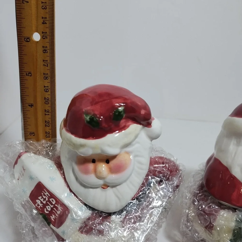 Vintage Santa Claus Face Head Ceramic Creamer‎ Sugar W/ Lids 2 PC Christmas Set